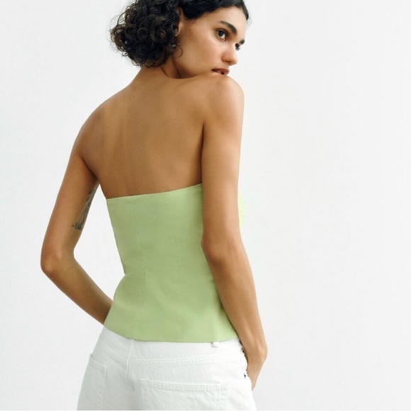 ZARA STRAPLESS RUCHED GREEN TOP - Picture 5 of 6